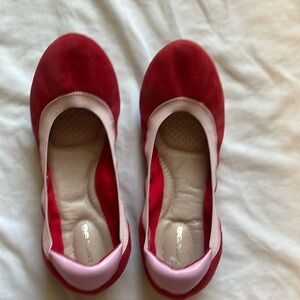 Land’s End Red Pink Suede Comfort Slip on Leather Ballet Flats 7.5